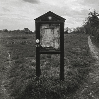 Empty Sign (#2024 #2024-05 #35mm-film #apx-100 #canon-a1 #dilapidated #film #grass #may #monochrome #ratio-2-3)